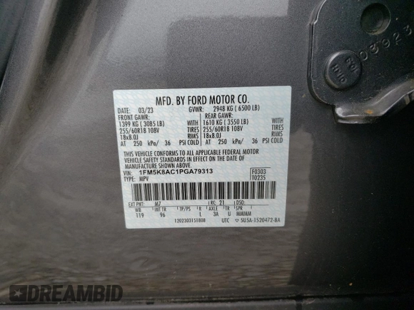 2023 Ford Explorer z VIN 1FM5K8AC1PGA79313, wystawiony jako Copart lot #56302955 z przebiegiem 20 686 mil mil oraz Szkoda całkowita • Salvage title. Historia ofert i sprzedaży dostępna na DreamBid. Obrazek 13.