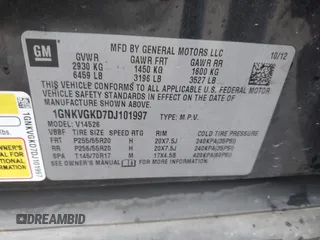 2013 Chevrolet Traverse LT with VIN 1GNKVGKD7DJ101997, listed as a IAAI auction lot 42001078 with 182,291 mi miles and . Bid and sale history available at DreamBid. Image 9.