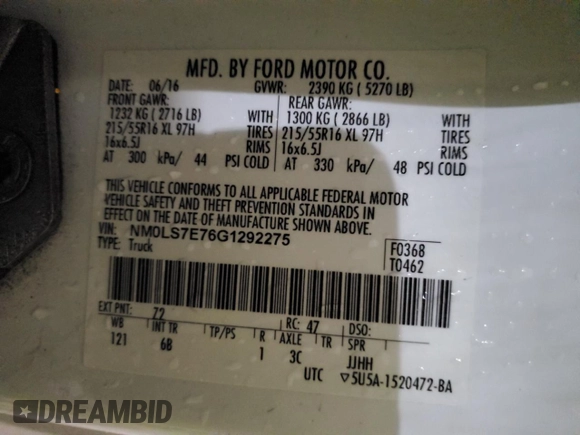 2016 Ford Transit Connect XL с VIN NM0LS7E76G1292275, выставлен на аукционе Copart как лот 85285204 с пробегом 57 215 миль миль и Списание • Salvage title. История ставок и продаж доступна на DreamBid. Изображение 16.
