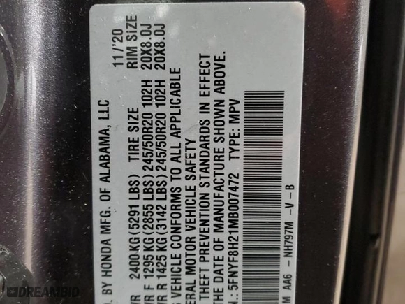 2021 Honda Passport Sport with VIN 5FNYF8H21MB007472, listed as a Copart auction lot 45752345 with 0 mi miles and Salvage Title. Bid and sale history available at carsss.com. Image 14.