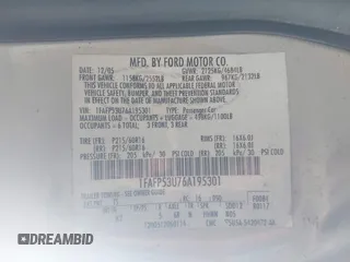 2006 Ford Taurus SE z VIN 1FAFP53U76A195301, wystawiony jako IAAI lot #42180556 z przebiegiem 180 599 mil mil oraz . Historia ofert i sprzedaży dostępna na DreamBid. Obrazek 9.