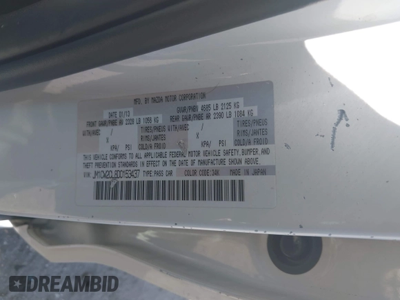 2013 Mazda 5 Touring with VIN JM1CW2CL8D0153437, listed as a IAAI auction lot 42181891 with 118,610 mi miles and . Bid and sale history available at DreamBid. Image 9.