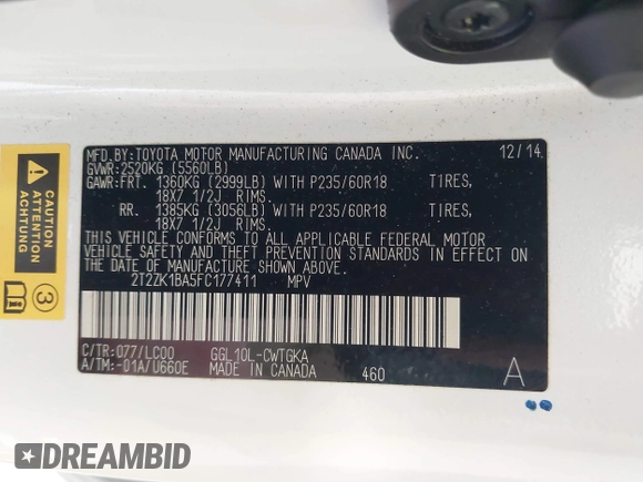 2015 Lexus RX 350 с VIN 2T2ZK1BA5FC177411, выставлен на аукционе IAAI как лот 42641847 с пробегом 71 530 миль миль и . История ставок и продаж доступна на DreamBid. Изображение 9.