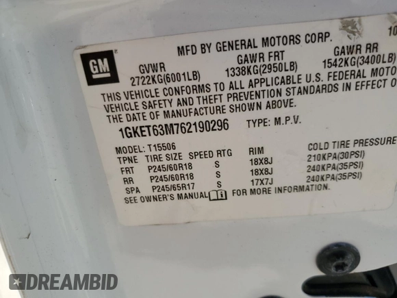 2006 GMC Envoy Denali with VIN 1GKET63M762190296, listed as a Copart auction lot 46691595 with 128,985 mi miles and Salvage Title. Bid and sale history available at carsss.com. Image 15.
