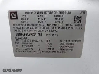 2015 Chevrolet Equinox LT with VIN 2GNFLFEK8F6241455, listed as a IAAI auction lot 42047684 with 172,000 mi miles. Bid and sale history available at carsss.com. Image 9.