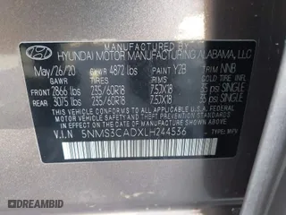 2020 Hyundai Santa Fe SEL with VIN 5NMS3CADXLH244536, listed as a IAAI auction lot 41285762 with 24,806 mi miles. Bid and sale history available at carsss.com. Image 9.