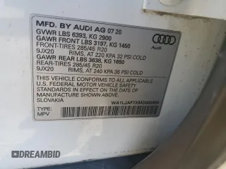 2021 Audi Q7 Premium Plus with VIN WA1LJAF7XMD000584, listed as a Copart auction lot 86115854 with 23,087 mi miles and Salvage title. Bid and sale history available at DreamBid. Image 13.