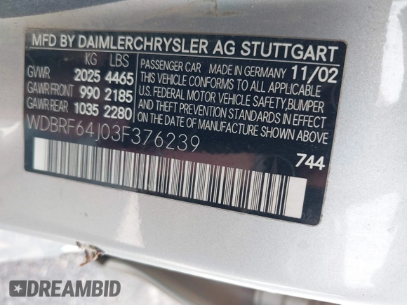 2003 Mercedes-Benz C 320 с VIN WDBRF64J03F376239, выставлен на аукционе IAAI как лот 41571617 с пробегом 138 303 миль миль и . История ставок и продаж доступна на DreamBid. Изображение 9.