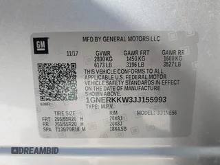 2018 Chevrolet Traverse Premier with VIN 1GNERKKW3JJ155993, listed as a IAAI auction lot 41734789 with 131,155 mi miles. Bid and sale history available at carsss.com. Image 9.
