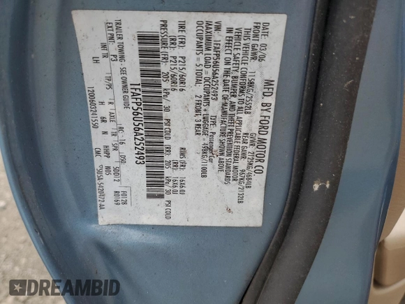 2006 Ford Taurus SEL with VIN 1FAFP56U56A252493, listed as a Copart auction lot 65846885 with 96,464 mi miles and Clean title. Bid and sale history available at DreamBid. Image 12.