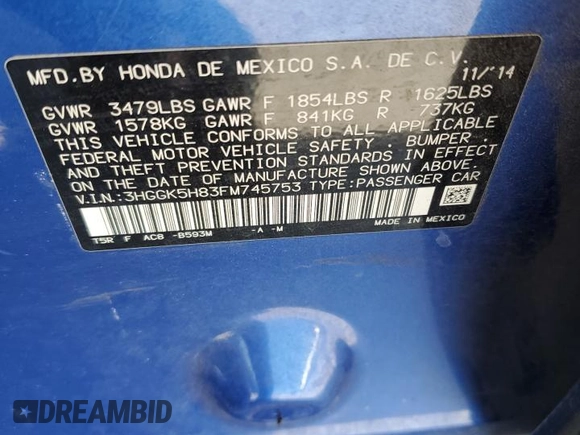 2015 Honda Fit EX-L with VIN 3HGGK5H83FM745753, listed as a Copart auction lot 61916175 with 76,305 mi miles and Salvage title. Bid and sale history available at DreamBid. Image 12.