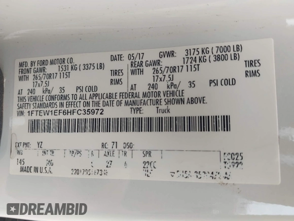 2017 Ford F-150 XL с VIN 1FTEW1EF6HFC35972, выставлен на аукционе IAAI как лот 42098293 с пробегом 218 205 миль миль и . История ставок и продаж доступна на DreamBid. Изображение 9.