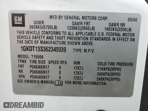 2006 GMC Envoy SLT with VIN 1GKDT13S362345939, listed as a Copart auction lot 85290644 with 173,066 mi miles and Salvage Title. Bid and sale history available at carsss.com. Image 15.