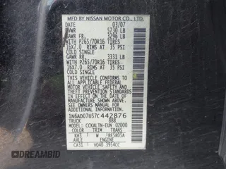 2007 Nissan Frontier SE z VIN 1N6AD07U57C442876, wystawiony jako IAAI lot #41975510 z przebiegiem 170 932 mil mil oraz . Historia ofert i sprzedaży dostępna na DreamBid. Obrazek 9.