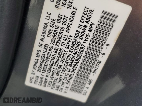 2010 Honda Odyssey LX with VIN 5FNRL3H29AB062697, listed as a Copart auction lot 51581195 with 127,003 mi miles and Salvage Title. Bid and sale history available at carsss.com. Image 13.