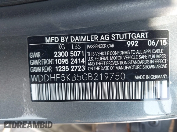 2016 Mercedes-Benz E 350 Sport with VIN WDDHF5KB5GB219750, listed as a IAAI auction lot 41684373 with 141,595 mi miles and . Bid and sale history available at DreamBid. Image 9.