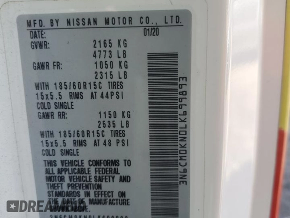 2020 Nissan NV200 SV with VIN 3N6CM0KN0LK699893, listed as a Copart auction lot 61254515 with 98,841 mi miles and Salvage title. Bid and sale history available at DreamBid. Image 13.