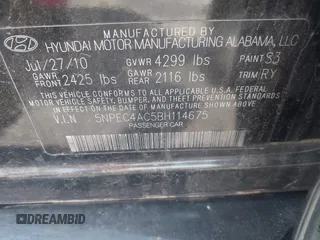 2011 Hyundai Sonata Limited with VIN 5NPEC4AC5BH114675, listed as a IAAI auction lot 42126667 with 151,606 mi miles and . Bid and sale history available at DreamBid. Image 9.