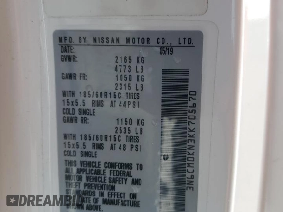 2019 Nissan NV200 Compact Cargo S with VIN 3N6CM0KN3KK705670, listed as a Copart auction lot 51684245 with 36,310 mi miles and Salvage Title. Bid and sale history available at carsss.com. Image 13.