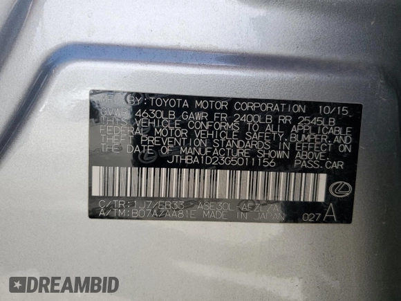 2016 Lexus IS 200t with VIN JTHBA1D23G5011156, listed as a Copart auction lot 48883885 with 166,852 mi miles and Salvage Title. Bid and sale history available at DreamBid. Image 15.