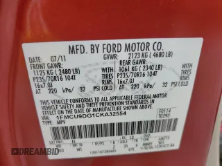 2012 Ford Escape XLT with VIN 1FMCU9DG1CKA32554, listed as a Copart auction lot 62375475 with 125,072 mi miles and Clean title. Bid and sale history available at DreamBid. Image 14.