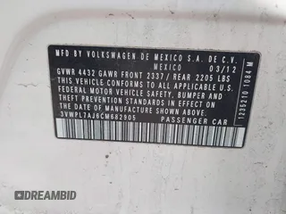 2012 Volkswagen Jetta TDI w/Sunroof & Nav с VIN 3VWPL7AJ6CM682905, выставлен на аукционе IAAI как лот 41714890 с пробегом 131 968 миль миль и . История ставок и продаж доступна на DreamBid. Изображение 9.