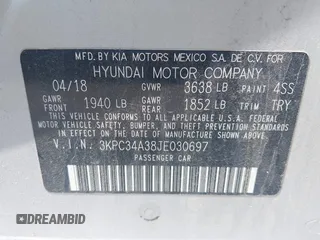2018 Hyundai Accent Limited с VIN 3KPC34A38JE030697, выставлен на аукционе IAAI как лот 42457629 с пробегом 150 252 миль миль и . История ставок и продаж доступна на DreamBid. Изображение 9.