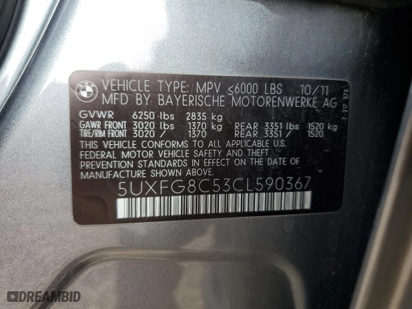 2012 BMW X6 50i with VIN 5UXFG8C53CL590367, listed as a Copart auction lot 86650664 with 0 mi miles and Salvage Title. Bid and sale history available at carsss.com. Image 15.