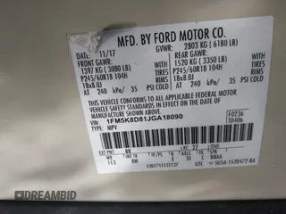 2018 Ford Explorer XLT z VIN 1FM5K8D81JGA18090, wystawiony jako IAAI lot #41316187 z przebiegiem 136 199 mil mil oraz . Historia ofert i sprzedaży dostępna na DreamBid. Obrazek 9.