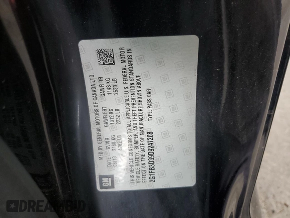 2013 Chevrolet Camaro LT z VIN 2G1FB3D39D9247208, wystawiony jako Copart lot #59142905 z przebiegiem 156 375 mil mil oraz Szkoda całkowita • Salvage title. Historia ofert i sprzedaży dostępna na DreamBid. Obrazek 12.