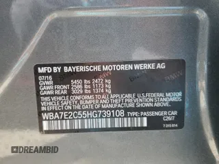 2017 BMW 7 Series 740i with VIN WBA7E2C55HG739108, listed as a Copart auction lot 53304715 with 114,510 mi miles and Salvage title. Bid and sale history available at DreamBid. Image 12.