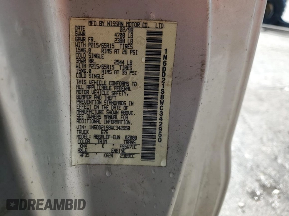1998 Nissan Frontier XE z VIN 1N6DD21S8WC342950, wystawiony jako Copart lot #42089915 z przebiegiem Nie podano mil oraz Szkoda całkowita • Salvage title. Historia ofert i sprzedaży dostępna na DreamBid. Obrazek 14.
