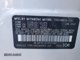 2020 Mitsubishi Mirage G4 ES with VIN ML32F3FJ2LHF07082, listed as a Copart auction lot 53023144 with 14,948 mi miles. Bid and sale history available at carsss.com. Image 12.