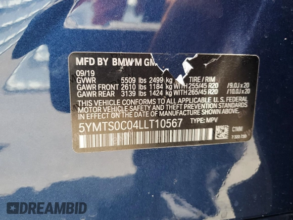 2020 BMW X3 M Competition z VIN 5YMTS0C04LLT10567, wystawiony jako Copart lot #54367805 z przebiegiem 53 055 mil mil oraz Szkoda całkowita • Salvage title. Historia ofert i sprzedaży dostępna na DreamBid. Obrazek 14.