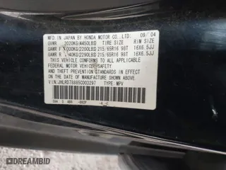 2005 Honda CR-V EX with VIN JHLRD78885C003297, listed as a IAAI auction lot 41614195 with 294,974 mi miles. Bid and sale history available at carsss.com. Image 9.