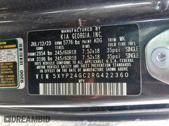 2024 Kia Telluride LX with VIN 5XYP24GC2RG422360, listed as a Copart auction lot 56885035 with Not provided miles and Salvage title. Bid and sale history available at DreamBid. Image 13.