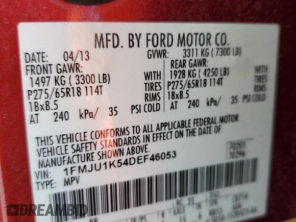 2013 Ford Expedition Limited z VIN 1FMJU1K54DEF46053, wystawiony jako Copart lot #51603865 z przebiegiem 160 999 mil mil oraz Szkoda całkowita • Salvage title. Historia ofert i sprzedaży dostępna na DreamBid. Obrazek 13.