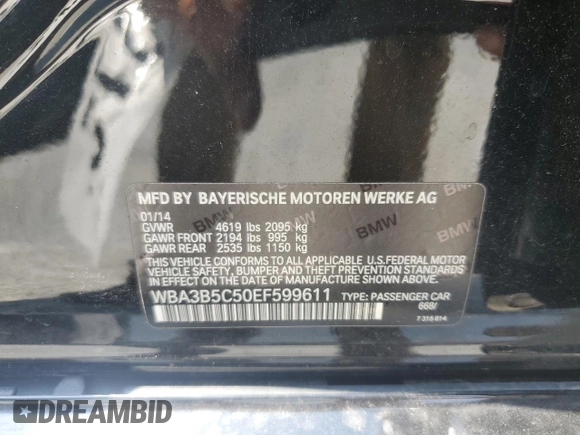 2014 BMW 3 Series 328i xDrive с VIN WBA3B5C50EF599611, выставлен на аукционе Copart как лот 61939875 с пробегом Не указан миль и Списание • Salvage title. История ставок и продаж доступна на DreamBid. Изображение 12.
