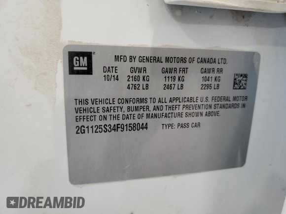 2015 Chevrolet Impala LT with VIN 2G1125S34F9158044, listed as a Copart auction lot 52731325 with 124,068 mi miles and Salvage Title. Bid and sale history available at DreamBid. Image 12.