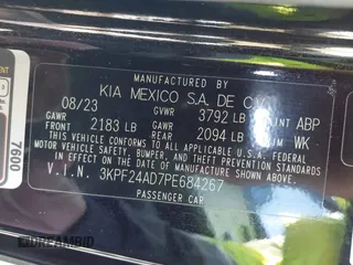 2023 Kia Forte LXS with VIN 3KPF24AD7PE684267, listed as a IAAI auction lot 41469986 with 23,780 mi miles and . Bid and sale history available at carsss.com. Image 9.