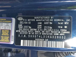 2019 Kia Optima LX z VIN 5XXGT4L31KG328032, wystawiony jako IAAI lot #42208195 z przebiegiem 78 086 mil mil oraz . Historia ofert i sprzedaży dostępna na DreamBid. Obrazek 9.