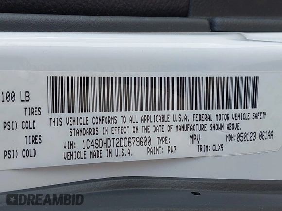 2013 Dodge Durango Crew with VIN 1C4SDHDT2DC679600, listed as a IAAI auction lot 42215737 with 128,499 mi miles and . Bid and sale history available at DreamBid. Image 9.