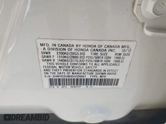 2013 Acura MDX Advance with VIN 2HNYD2H80DH509661, listed as a IAAI auction lot 41815915 with 171,676 mi miles and . Bid and sale history available at DreamBid. Image 9.