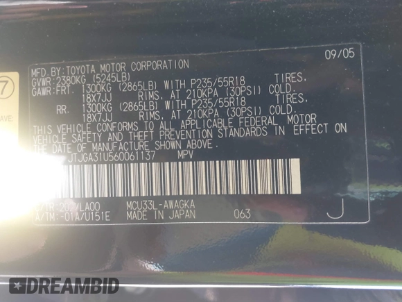 2006 Lexus RX 330 with VIN JTJGA31U560061137, listed as a IAAI auction lot 41686946 with 158,094 mi miles. Bid and sale history available at carsss.com. Image 9.