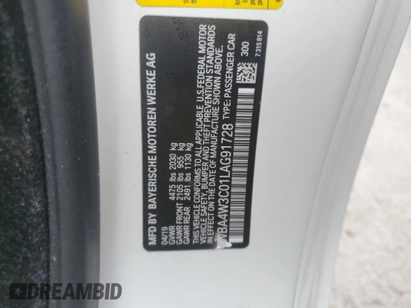 2020 BMW 4 Series 430i z VIN WBA4W3C01LAG91728, wystawiony jako Copart lot #74808534 z przebiegiem Nie podano mil oraz Nie do naprawy • Non repairable. Historia ofert i sprzedaży dostępna na DreamBid. Obrazek 13.