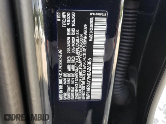 2022 Porsche Cayenne E-Hybrid Hybrid with VIN WP1AE2AY7NDA26356, listed as a Copart auction lot 69035584 with 34,883 mi miles and Salvage title. Bid and sale history available at DreamBid. Image 13.