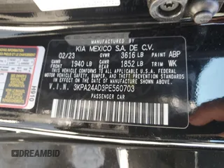2023 Kia Rio S z VIN 3KPA24AD3PE560703, wystawiony jako Copart lot #50829885 z przebiegiem 1 501 mil mil oraz Szkoda całkowita • Salvage title. Historia ofert i sprzedaży dostępna na DreamBid. Obrazek 13.