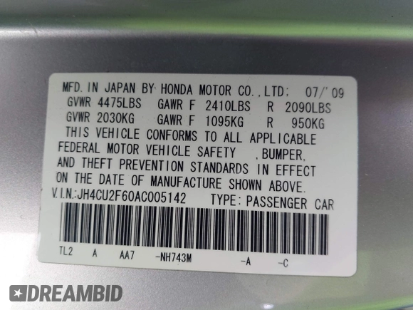 2010 Acura TSX z VIN JH4CU2F60AC005142, wystawiony jako IAAI lot #42408667 z przebiegiem 188 081 mil mil oraz . Historia ofert i sprzedaży dostępna na DreamBid. Obrazek 9.