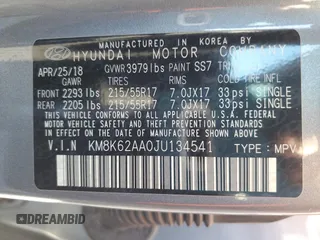 2018 Hyundai Kona SEL with VIN KM8K62AA0JU134541, listed as a Copart auction lot 65311232 with 28,093 mi miles. Bid and sale history available at carsss.com. Image 10.