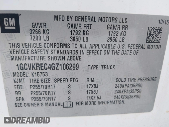 2016 Chevrolet Silverado 1500 LT with VIN 1GCVKREC4GZ106299, listed as a IAAI auction lot 41984118 with 181,626 mi miles and . Bid and sale history available at DreamBid. Image 9.